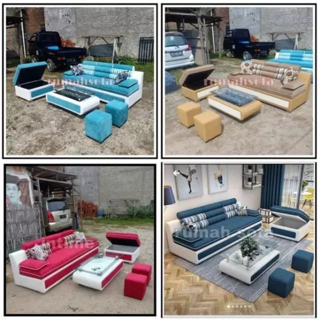 Sofa 3 seater+1puff kotak+2puff kecil sofa kursi tamu minimalis