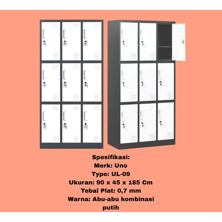 LOKER BESI LOKCER BESI PINTU LEMARI KABINET 4/6/9/12/15 PINTU KETEBALAN 0.7 MM 9 pintu