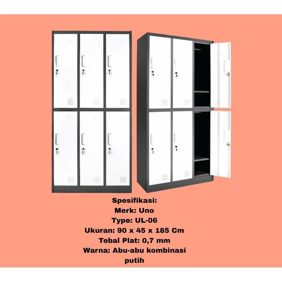 LOKER BESI LOKCER BESI PINTU LEMARI KABINET 4/6/9/12/15 PINTU KETEBALAN 0.7 MM 6 pintu