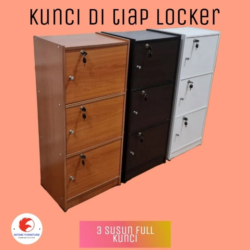 RAK SERBAGUNA KAYU PINTU 3 SUSUN KUNCI MURAH cherry 3 kunci