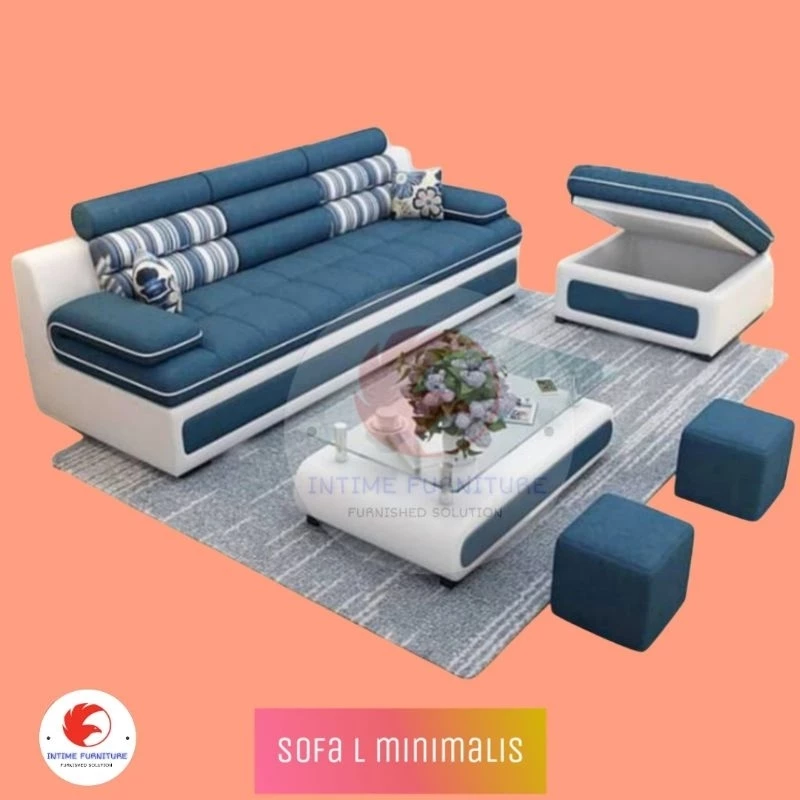 Sofa 3 seater+1puff kotak+2puff kecil sofa kursi tamu minimalis