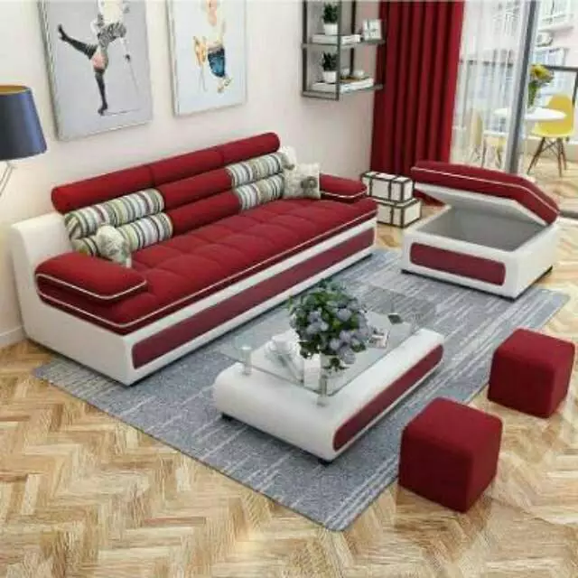 Sofa 3 seater+1puff kotak+2puff kecil sofa kursi tamu minimalis